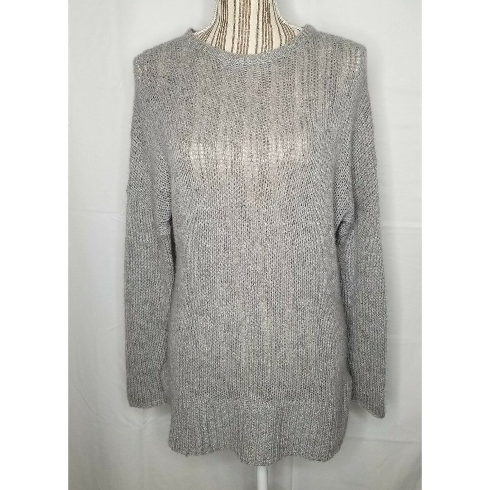 360 Cashmere Women's Size Small Classic Pullover High-Low Sweater Gray Open Knit
